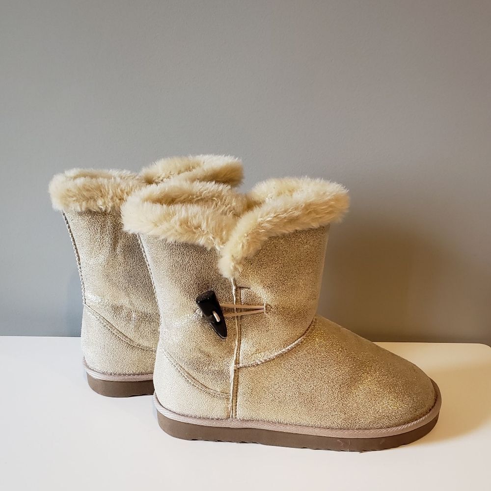 Style & Co Gold Glitter Faux Fur Boots